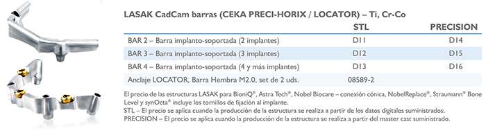 Barras LASAK CadCam (CEKA PRECI-HORIX / LOCATOR) – Ti, Co-Cr